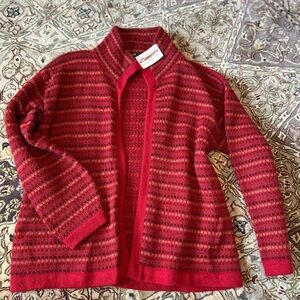 Wool Red Patterned Open Cardigan
